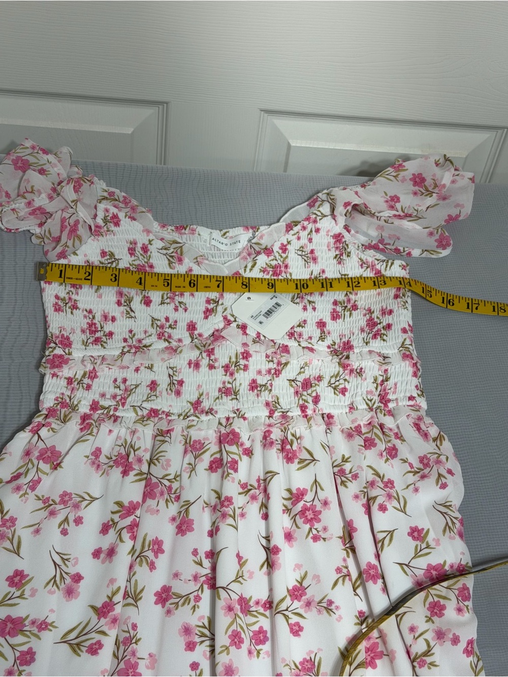 Altar'd State White and Pink Floral Maxi Dress with Ruffle Cap Sleeves - Picture 3 of 5